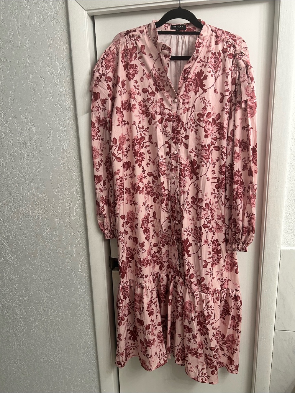 Pink Floral Button-Front Midi Dress